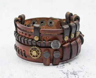 Steampunk Leather brown bracelet. Wristbands with gears and mechanisms. Handmade in Ukraine! Unisex gift for parties or everyday wear. by RagnaRockStore steampunk buy now online