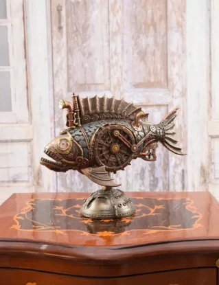 Steampunk Submarine Statue - Fish Lamp - Piranha Figurine - Fish Sculpture - Art Work Statue - Home Decor - Gift Idea by DekorStyle steampunk buy now online