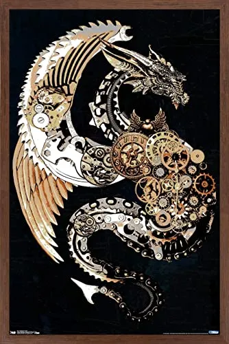 Trends International Steampunk Dragon Wall Poster, 14.725" x 22.375", Mahogany Framed Version steampunk buy now online