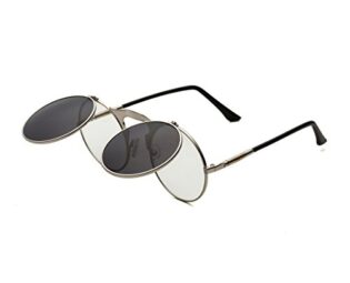 Dollger Round Retro Sunglasses Steampunk Sunglasses Flip Up Sunglasses for Men Women(Black Lens+Silver Frame) steampunk buy now online