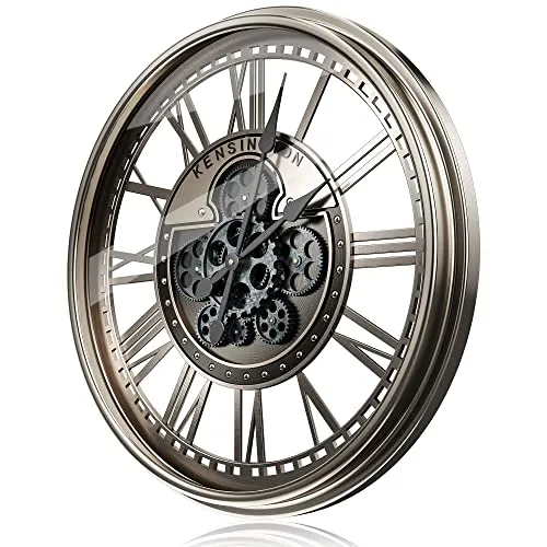 TOKTEKK 21 inch Large Wall Clock with Real Moving Gears, Battery Operated Modern Metal Decorative Oversize Industrial Steampunk Wall Clock for Living Room Decor（Vintage Grey Bronze） steampunk buy now online