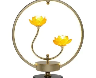 FAZRPIP Chinese Bedroom Bedside Lamp Vintage Metal Lotus Chinoiserie Lamp Large Table Lamps Eye Protection Night Light Retro Living Room Art Decorative Ring Light steampunk buy now online