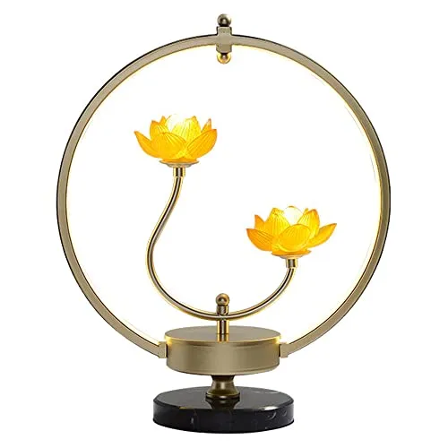 FAZRPIP Chinese Bedroom Bedside Lamp Vintage Metal Lotus Chinoiserie Lamp Large Table Lamps Eye Protection Night Light Retro Living Room Art Decorative Ring Light steampunk buy now online