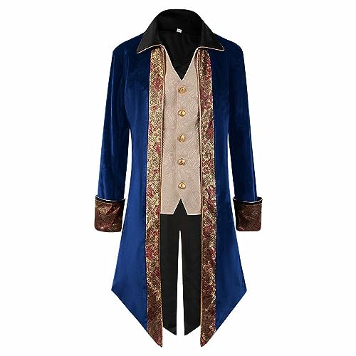 Medieval Clothing Men's Tuxedo Steampunk Coat Carnival Cosplay Halloween Costumes Victorian Frock Coat Vintage Frock Coat Jacket Yard Embroidery Coat Renaissance Fancy Dress Costumes, blue, 3XL steampunk buy now online