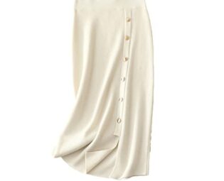 Autumn Winter Europe Style Thick Buttons 100% Cashmere Skirt Luxury Knit Solid Knee-Length Skirt Ivory steampunk buy now online