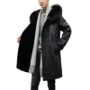 KEHAIOO Mens Long Leather Coat, Fur Collar Leather Jacket, Wool Liner Outerwear Winter Fur Coats steampunk buy now online