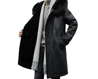 KEHAIOO Mens Long Leather Coat, Fur Collar Leather Jacket, Wool Liner Outerwear Winter Fur Coats steampunk buy now online