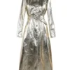 Extra Long Silver Reflective Pu Leather Trench Coat For Women With Hood Sashes Long Outerwear gold 5XL steampunk buy now online