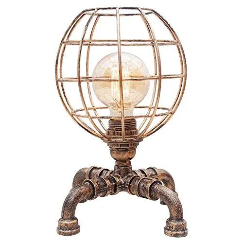 CIYAZA Retro Steampunk Iron Personalized Iron Cage Table Lamp Creative Metal Water Pipe Desk Lamp Bedroom Bedside Bookstore E27 Desk Light LED steampunk buy now online