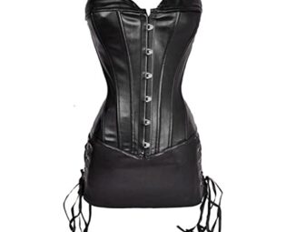 n/a Steampunk Corset Sexy Womens Corset Dress Gothic Body Shaper Mini Skirt Dress Strapless Black Leather (Color : Black, Size : L code) steampunk buy now online