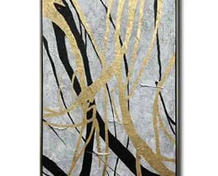 Boieesen Art,24x36Inch Hand-Painted Golden Lines Oil Painting Black White Minimalism Wall Art Abstract Artwork with Polystyrene Frame Ready to Hang steampunk buy now online