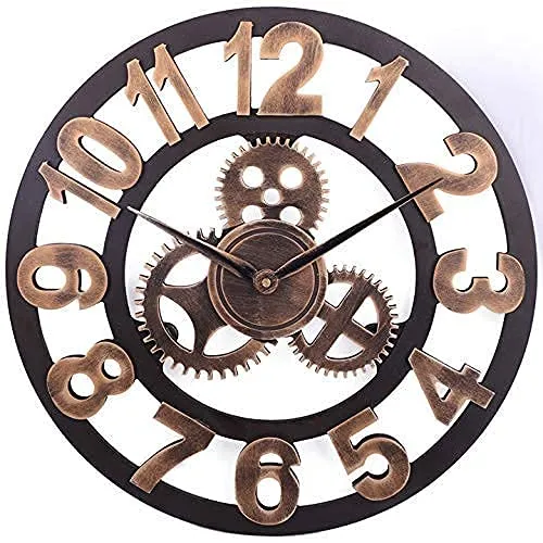 JFNHUTL Outdoor Garden Wall Clock Large Retro Gear Garden Clock Open Face Wooden Imitation Iron Outdoor Clock Indoor Outdoor Decoration Outside Clock Mute Quartz Wall Clock steampunk buy now online