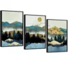TIME TREE 3 Pieces Metal Framed Canvas Wall Art Modern Abstract Nature Scenery Sunrise Flying Bird and Black Forest Home Decoration Painting for Living Room Bedroom steampunk buy now online