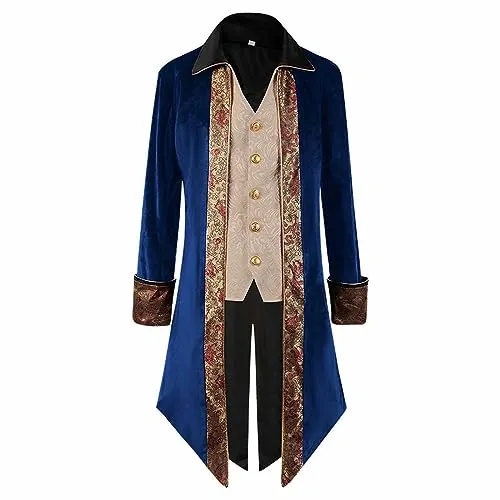 Medieval Clothing Men's Tuxedo Steampunk Coat Carnival Cosplay Halloween Costumes Victorian Frock Coat Vintage Frock Coat Jacket Yard Embroidery Coat Renaissance Fancy Dress Costumes, blue, M steampunk buy now online