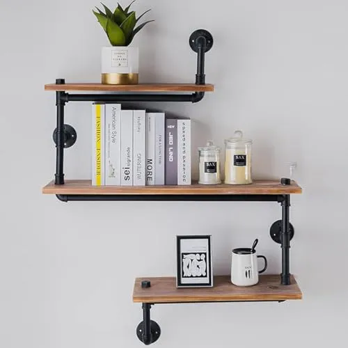 FOF FRIEND OF FAMILY Industrial Heavy Duty DIY Pipe Shelf Shelves Steampunk Rustic Urban Bookshelf Real Wood Bookshelves and bookcases steampunk buy now online