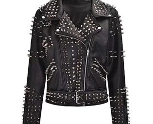 Alloaone Steampunk Rock Rivet Women's Leather Jacket Slim Short Streetwear Gothic PU Leather Locomotive Coat Picture Color M steampunk buy now online