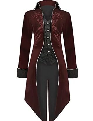 Sangdut Men’s Medieval Steampunk Tailcoat Jacket, Male Victorian Renaissance Gothic Retro Vintage Embroidery Coat Halloween Party Cosplay Pirate Vampire Gentleman Costumes for Adult (Red, XL) steampunk buy now online
