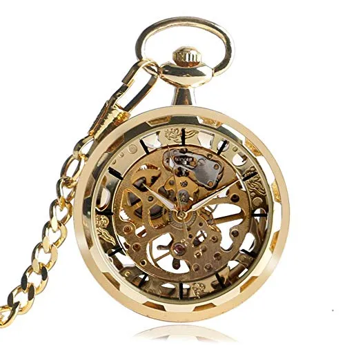 NOALED Pocket Watch Steampunk Watch for Men Women Hand Winding Mechanical Pocket Watches Silver Gold Bronze Balck Pendant with,Pocket Watch Stand Wood (Full steampunk buy now online