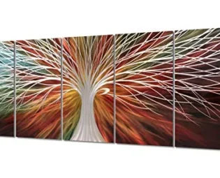 Yihui Arts Multi-Colored Tree Metal Wall Art, 3D Wall Art for Modern and Contemporary Decor, Decorative Hanging in 5-Panels Measures 24"x 64", Works for Indoor and Outdoor Settings steampunk buy now online