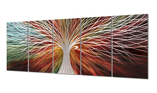 Yihui Arts Multi-Colored Tree Metal Wall Art, 3D Wall Art for Modern and Contemporary Decor, Decorative Hanging in 5-Panels Measures 24"x 64", Works for Indoor and Outdoor Settings steampunk buy now online