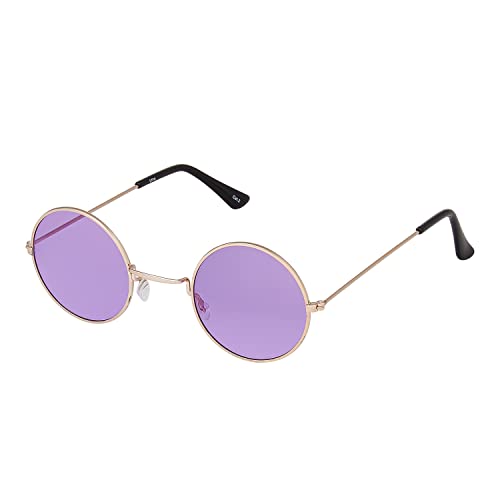 Gold with Purple Lenses Small Round UV400 Mens and Womens Round Sunglasses - Stylish Festival and Designer Round Glasses - Perfect Sun Glasses for Men and Women - Cool Round Metal Shades steampunk buy now online