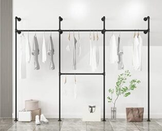 Industrial Pipe Clothing Rack On Wall,Moden Wall Mounted Closet Storage Rack,Hanging Clothes Retail Display Rack,Heavy Duty Steampunk Garment Racks,Black & Three B steampunk buy now online
