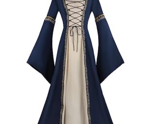 Renaissance Dress Women's Medieval Dress with Trumpet Sleeves Medieval Costumes Gothic Clothing High Waist Maxi Dress Festive Cosplay Party Carnival Halloween Costume Victorian Queen Dresses, blue, XL steampunk buy now online