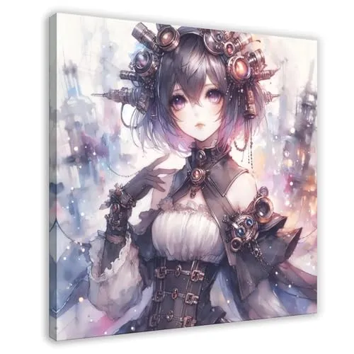 TINGTOEO Steampunk, Beautiful, Lovely Girl 38 Canvas Poster Bedroom Decor Sports Landscape Office Room Decor Gift Frame-style 28x28inch(70x70cm) steampunk buy now online