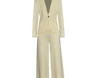 Autumn Winter Women Pants Suit Single Buckle Notched Long Sleeve Coat + Pants 2 Pieces Set Beige S steampunk buy now online