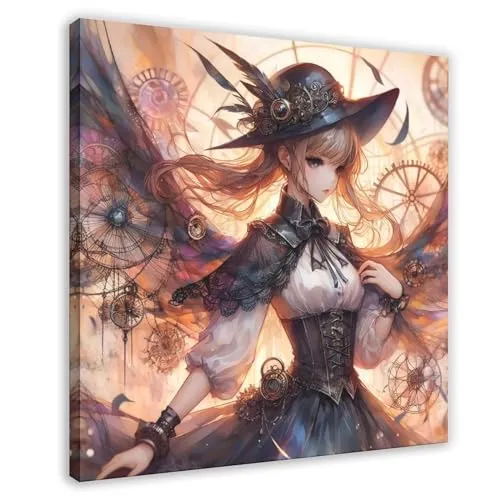 TINGTOEO Steampunk, Beautiful, Lovely Girl 47 Canvas Poster Bedroom Decor Sports Landscape Office Room Decor Gift Frame-style 28x28inch(70x70cm) steampunk buy now online