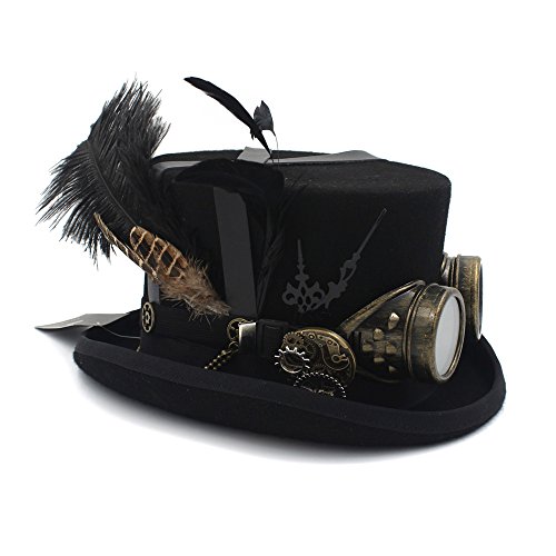 ASDFFG Men Women Steampunk Hat Wool DIY Fedora Steampunk Top Hat For Women Men Hat Millinery Steampunk Goggles (Color : 3, Size : 55cm) steampunk buy now online