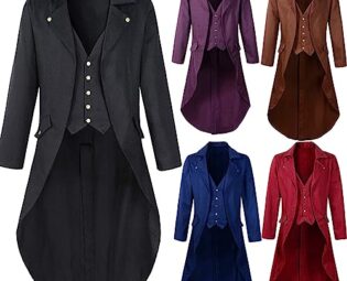 BVEBJDX Adult Medieval Steampunk Tailcoat UK Sale Clearance Men's Vintage Victorian Jackets Gothic Halloween Costumes Renaissance Long Trench Coats Lapel Collar Button Elegant Tuxedo Retro Tail Coat steampunk buy now online