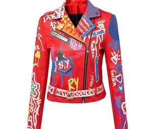 Alloaone Spring And Autumn Trend Short Coat Slim Fit Motorcycle Long Sleeve Leather Dress Punk Rock Pu Leather Jacket red XL steampunk buy now online