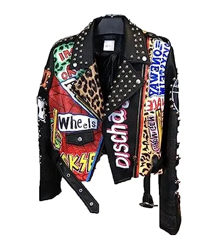 Alloaone Autumn Thailand Popular Printed Motorcycle PU Leather Women's Short Slim Jacket Streetwear Top Black M steampunk buy now online