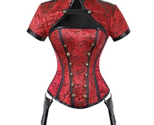 REJOON Corset Steampunk Gothic Cut Out Bustier Vintage Black Red Floral Top For Women Short Sleeve (Color : Red, Size : S.) steampunk buy now online