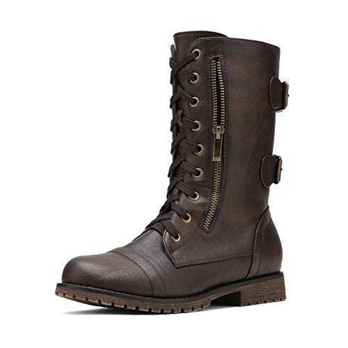 DREAM PAIRS Women's Terran Brown Mid Calf Built-in Wallet Pocket Lace up Military Combat Boots Size 9.5 US/ 7.5 UK steampunk buy now online