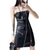 Women Leather Dress Vintage Clothes Steampunk Slim Bodycon Metal Chain Sling Vestido Micro Skirts Black L steampunk buy now online