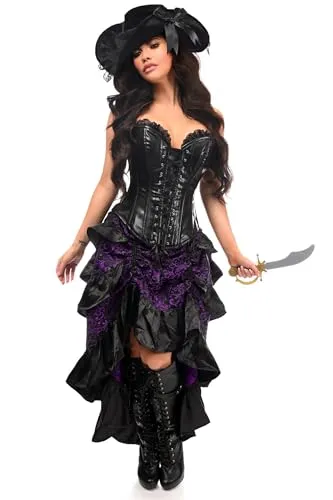 Daisy corsets TD-364 Top Drawer 4 Pc Premium Pirate Corset Costume, Solid, Black/Purple, S steampunk buy now online