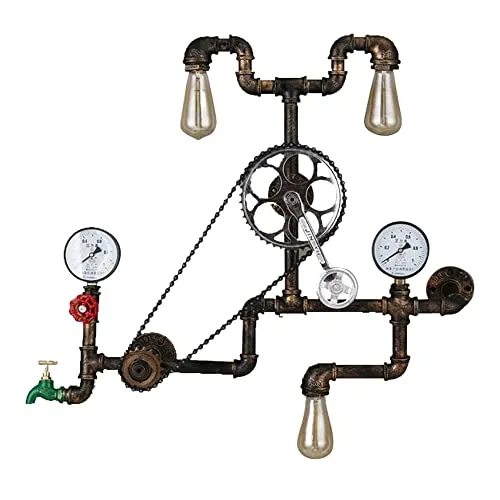 PEHUB Vintage Steampunk Water Pipe Wall Light Industrial Loft 3-Lights Metal Sconce Lighting Cafe Recreation Living Room Decor Wall Lamp E27 Light for Bedside steampunk buy now online