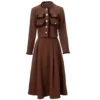 Fulbant Women Autumn Winter Skirts Set O-Neck Long Sleeve Single-Breasted Coat + A-Line Skirt Two Pieces Suit Chocolate L steampunk buy now online