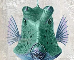 CANVAS-FRAMED-with-AMERICAN-BOX Cowfish Fab Funky - Whimsical vertical Art print steampunk silly funky fabulous Floating frame 27_X_21_in steampunk buy now online