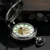 OIFMKC Pocket watch Fashion Cool Black Magnifier Stand-up Auto Mechanical Men Pocket Watch Best Gift Collection steampunk buy now online