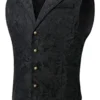 HISDERN Men's Paisley Waistcoat Black Printed Gothic Steampunk Vintage Lapel Waistcoat Shiny Wedding Party Vest for Suit or Tuxedo,(Black, L) steampunk buy now online