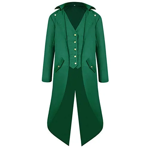 IBTOM CASTLE Men's Steampunk Vintage Tailcoat Jacket Gothic Medieval Victorian Frock Button Down Swallow Coat Uniform Costume Renaissance Pirate Halloween Coats Green M steampunk buy now online