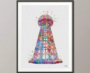 Tesla Tower Watercolor Print Wardenclyffe Tower Art Tesla Magnifying Transmitter Science Art Physics Electrical Energy Steampunk Art-1152 steampunk buy now online