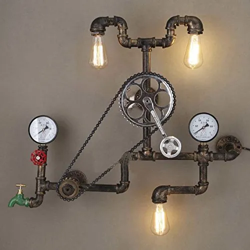 Warm decoration Modern LED Wall Sconces, Industrial Retro V-intage Style Farmhouse Industry Steam Punk Wall Sconce - 29.13" Antique Bronze Three Light Water Pipe Wall Light with Bicycle Shape steampunk buy now online