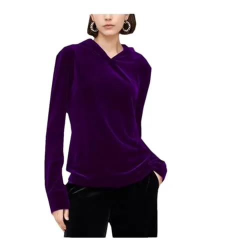Spring Autumn Lady Silk Velour Long-Sleeved Hoodie Sports Casual Black Comfortable Coat Purple XXXL steampunk buy now online
