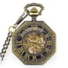 OIFMKC Pocket watch Retro Steampunk Hexagonal Roman Number Pocket Watch with FOB Chain Vintage Fob Watch Mechanical Pocket Watch Whoessale steampunk buy now online