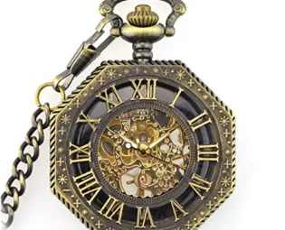 OIFMKC Pocket watch Retro Steampunk Hexagonal Roman Number Pocket Watch with FOB Chain Vintage Fob Watch Mechanical Pocket Watch Whoessale steampunk buy now online
