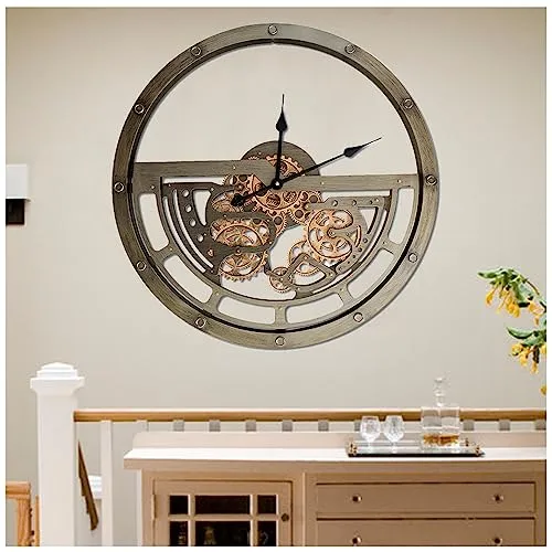 COUIVQA 25.5 inch Large Wall Clock with Real Moving Gears, Battery Operated Modern Metal Decorative Oversize Industrial Steampunk Wall Clock for Living Room Decor steampunk buy now online